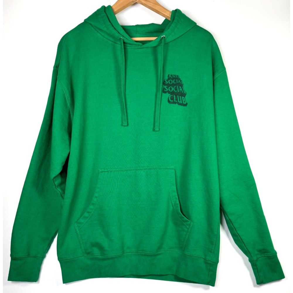 Anti Social Social Club Hoodie Large Green ASSC Logo Graphic Pullover USA Made